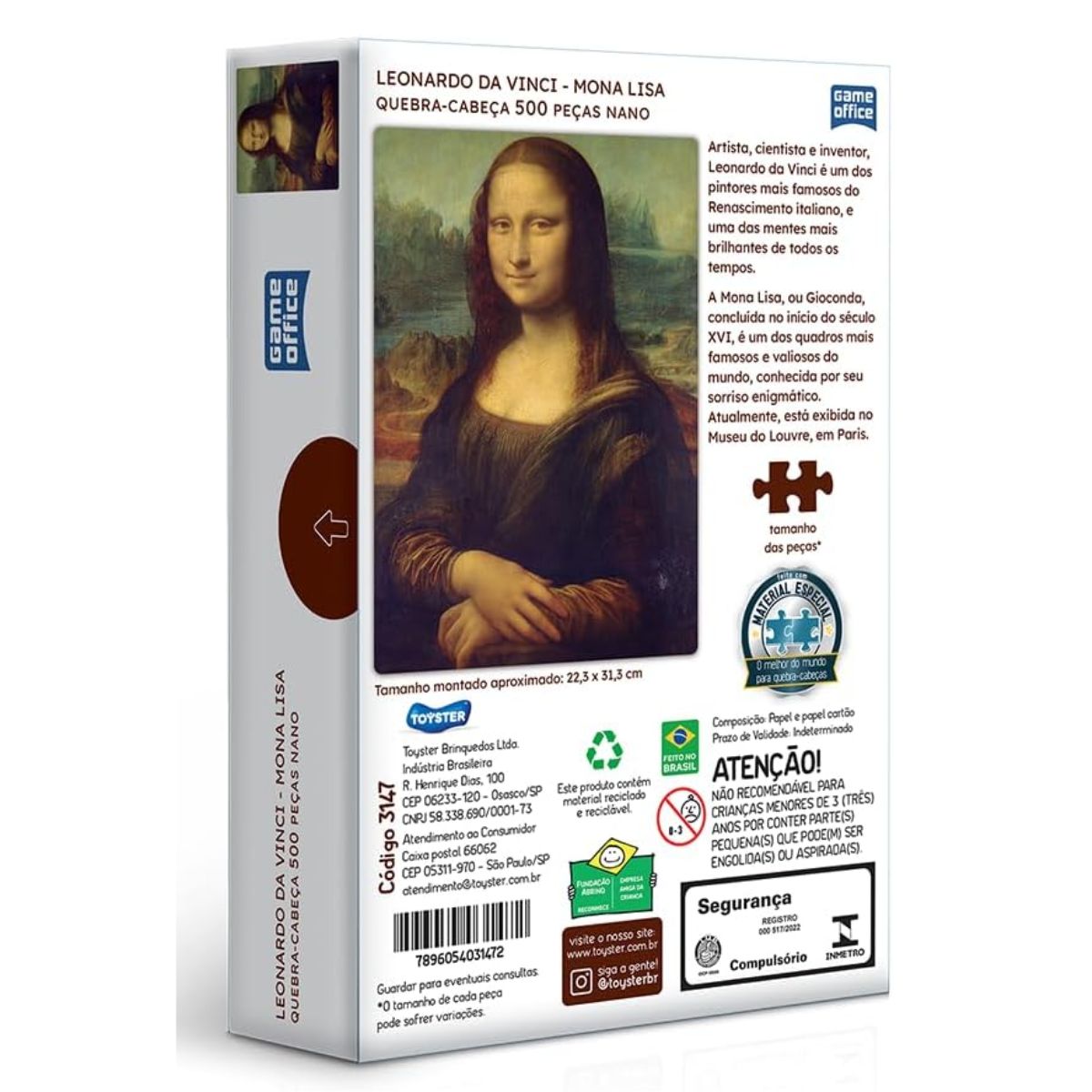Quebra Cabeça Leonardo Da Vinci - Mona Lisa / 500 Peças Nano Quebra Cabeça Leonardo Da Vinci - Mona Lisa / 500 Peças Nano
